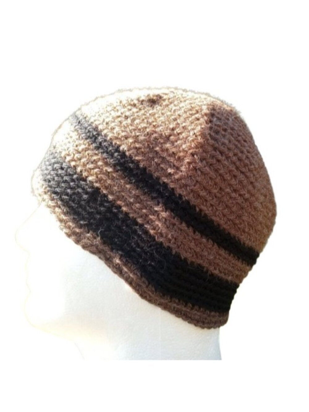 Men's Beanie Alpaca Hat Handmade Wool Cap Crochet Slouch Hiking Skiing Brown